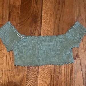 PINK Victoria’s Secret Green Off The Shoulder Scrunch Bikini Top Size XS